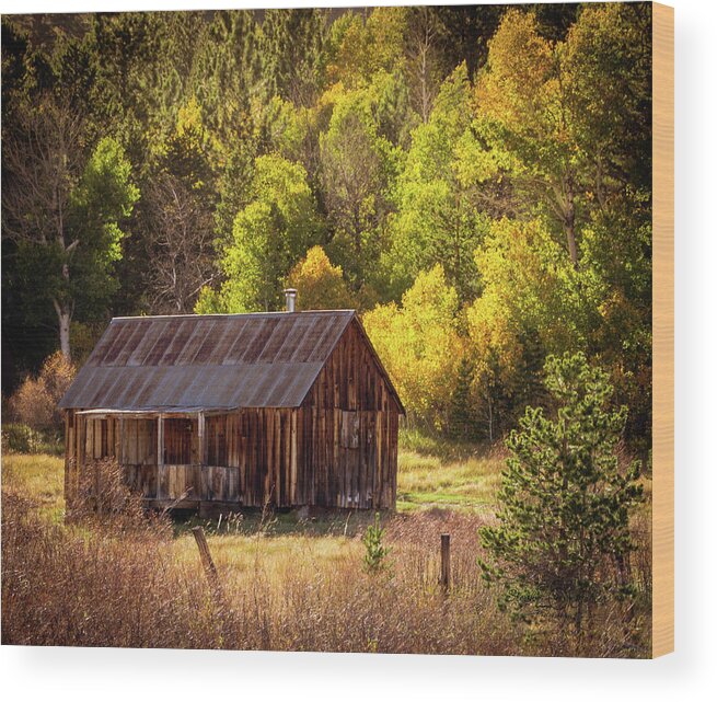 Cabin Wood Print featuring the photograph Fall Cabin by Steph Gabler