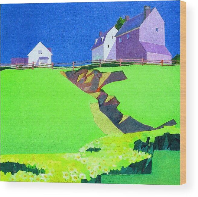 Landscape Wood Print featuring the painting Farmland by David Soong