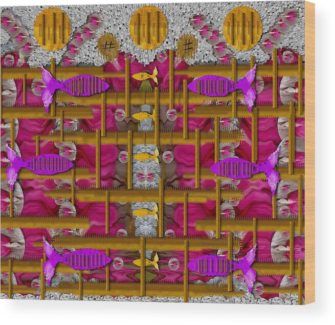 Sun Wood Print featuring the mixed media Fences Around Love In Oriental Style by Pepita Selles