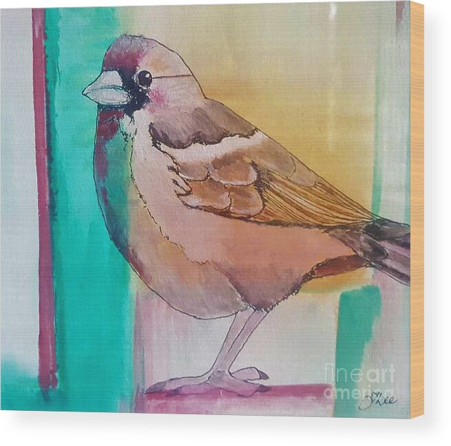 Watercolor Wood Print featuring the painting Finch Fun by Tracey Lee Cassin