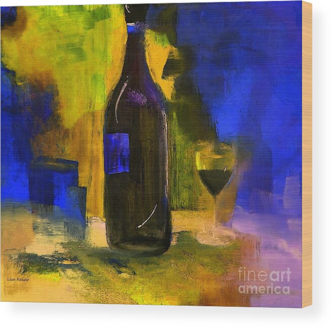 Wine Wood Print featuring the painting One last glass before Bed by Lisa Kaiser