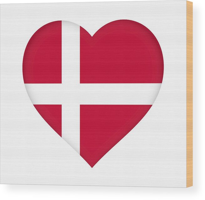 Background Wood Print featuring the digital art Flag of Denmark Heart by Roy Pedersen