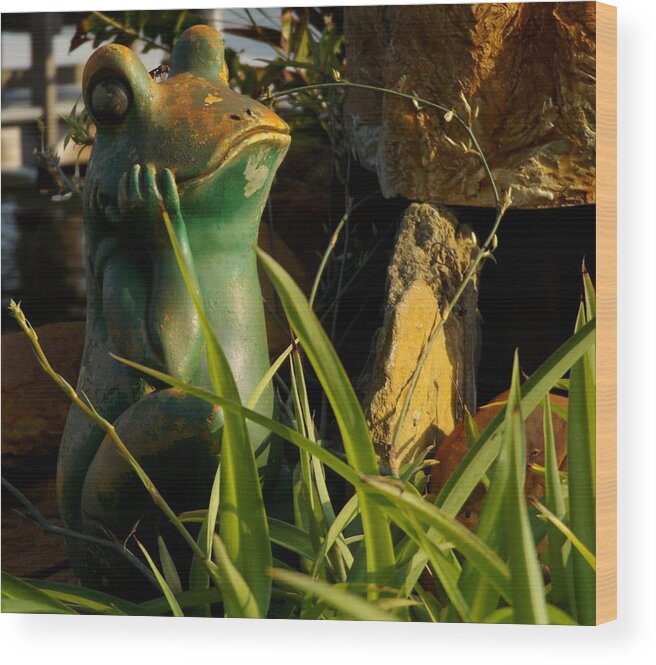 Statue Wood Print featuring the photograph Frog of the Garden by Julie Pappas