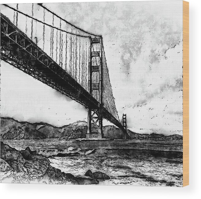 Golden Gate Bridge Wood Print featuring the digital art Golden Gate Bridge - Minimal 06 by AM FineArtPrints