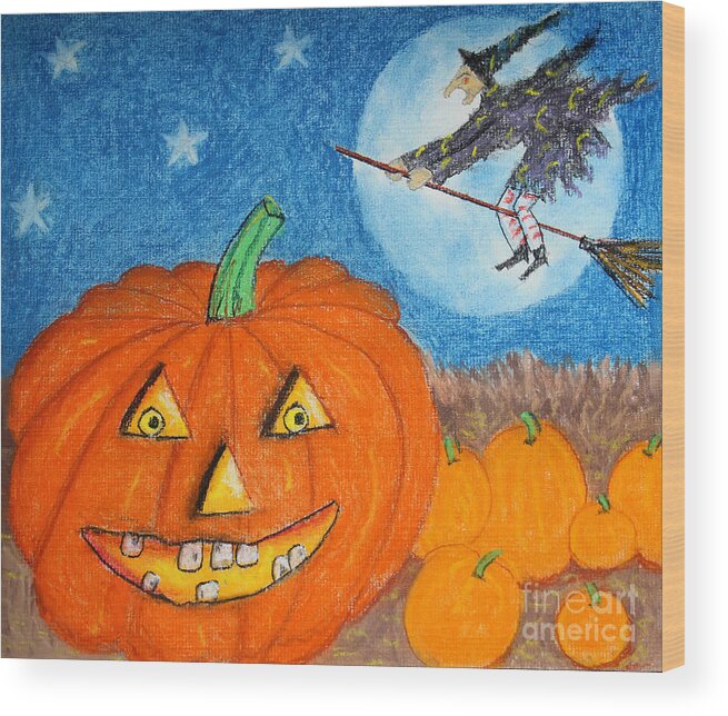 Autumn Wood Print featuring the drawing Happy Halloween Boo You by Karen Adams