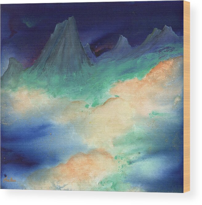 Landscape Wood Print featuring the painting Ice Mountain Sunrise by Charlene Fuhrman-Schulz