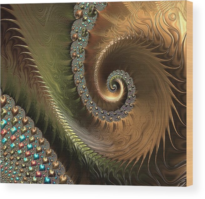 Jewel And Spiral Abstract Wood Print featuring the digital art Jewel and Spiral Abstract by Marianna Mills