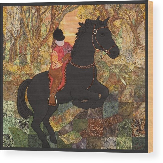 Jumping Horse Wood Print featuring the tapestry - textile Jumping Horse by Carol Bridges