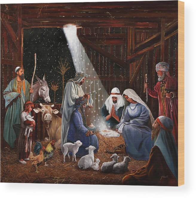 Nativity Wood Print featuring the painting La Nativita' by Guido Borelli