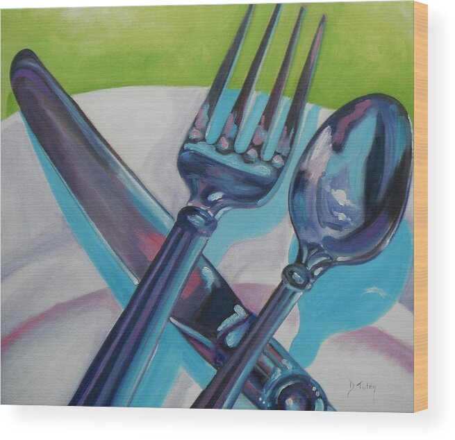 Fork Wood Print featuring the painting Let's Eat by Donna Tuten
