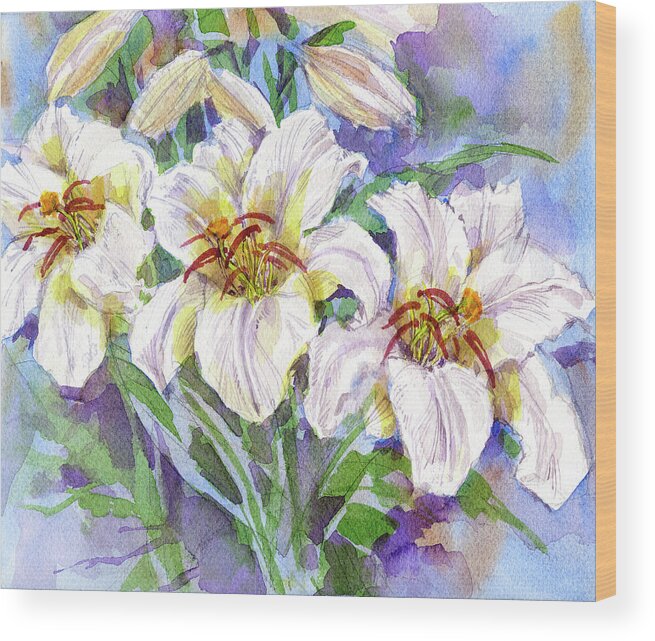 Lily Wood Print featuring the painting Lilies by Garden Gate