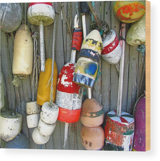Lobster Trap Buoys 1 Wood Print by Mark Sellers - Pixels