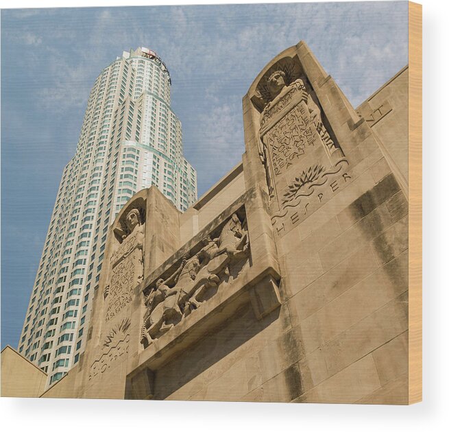 Los Angeles Wood Print featuring the photograph Los Angeles Central Library and Library Tower by Roslyn Wilkins
