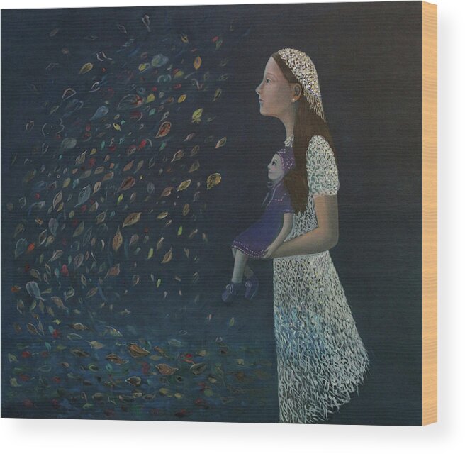 Autumn Wood Print featuring the painting Miss Frost Watching the Autumn Dance by Tone Aanderaa