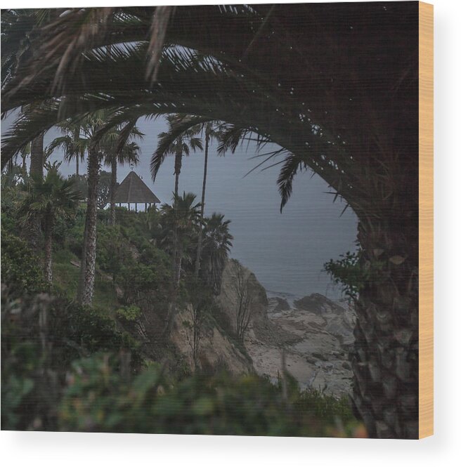 Laguna Beach Wood Print featuring the photograph Misty view of Gazebo along Heisler Park by Cliff Wassmann