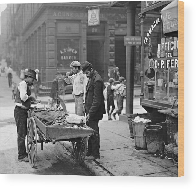 New York Clam Seller Wood Print featuring the photograph New York Clam Seller in Mulberry Bend 1900 by Padre Art