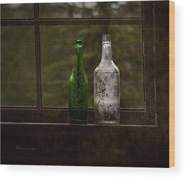 Bottles Wood Print featuring the photograph Old Bottles in Window by Fred Denner