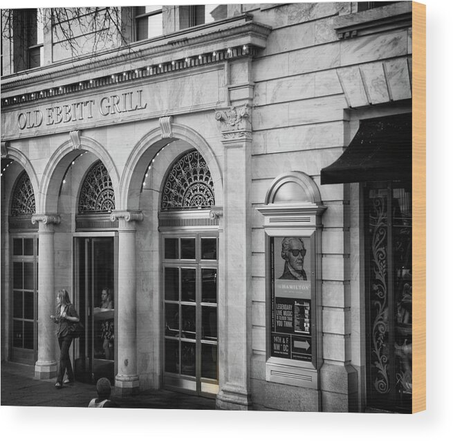 Washington Dc Wood Print featuring the photograph Old Ebbitt Grill In Black and White by Greg and Chrystal Mimbs