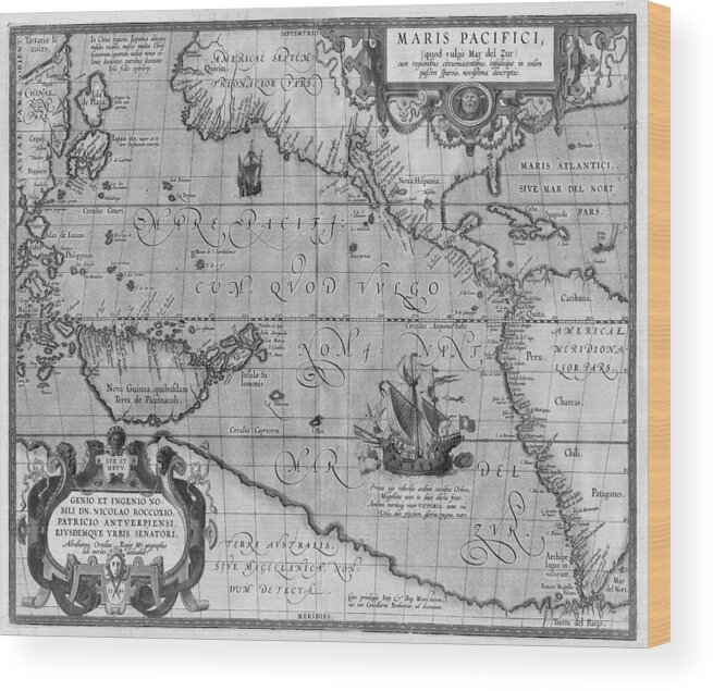 Old World Map Wood Print featuring the drawing Old World Map print from 1589 - Black and White by Marianna Mills