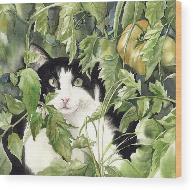 Cat Wood Print featuring the painting On The Watch by Alfred Ng