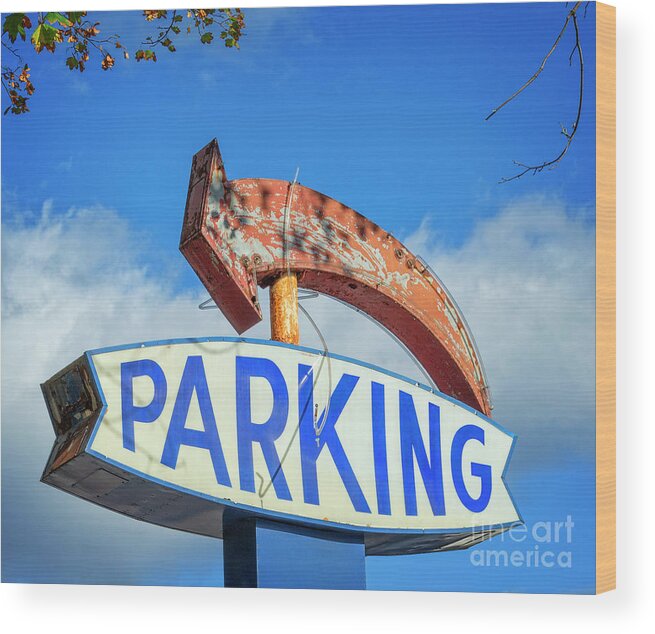 New York Wood Print featuring the photograph Parking with Rusty Arrow by Lenore Locken