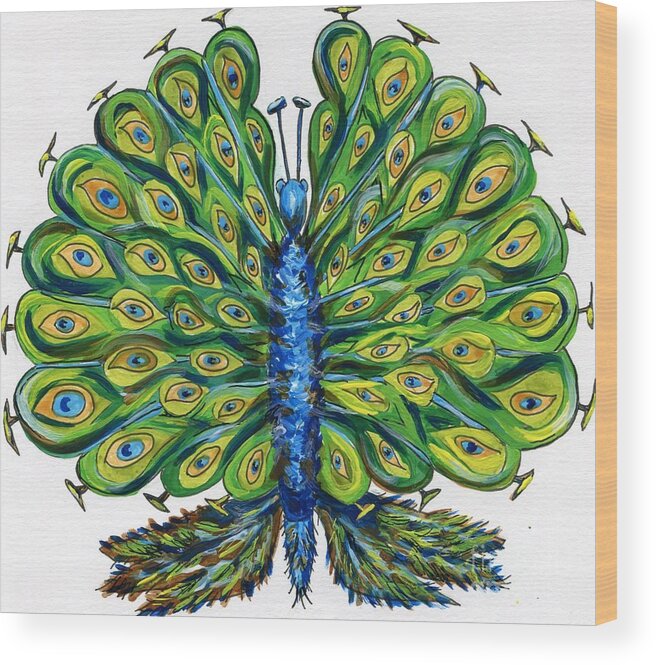Peacock Wood Print featuring the painting Peacock Butterfly Illustration by Catherine Gruetzke-Blais