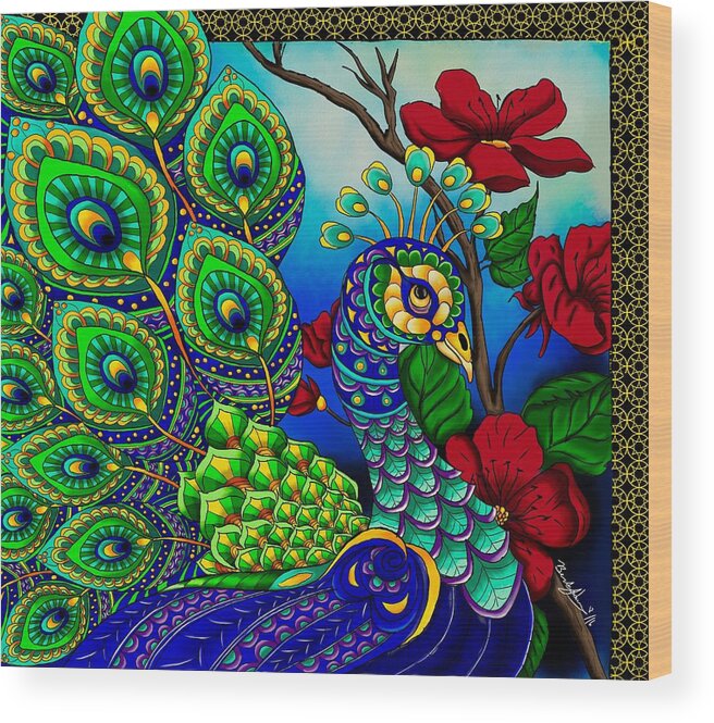 Peacock Wood Print featuring the painting Peacock Zentangle Inspired Art by Becky Herrera