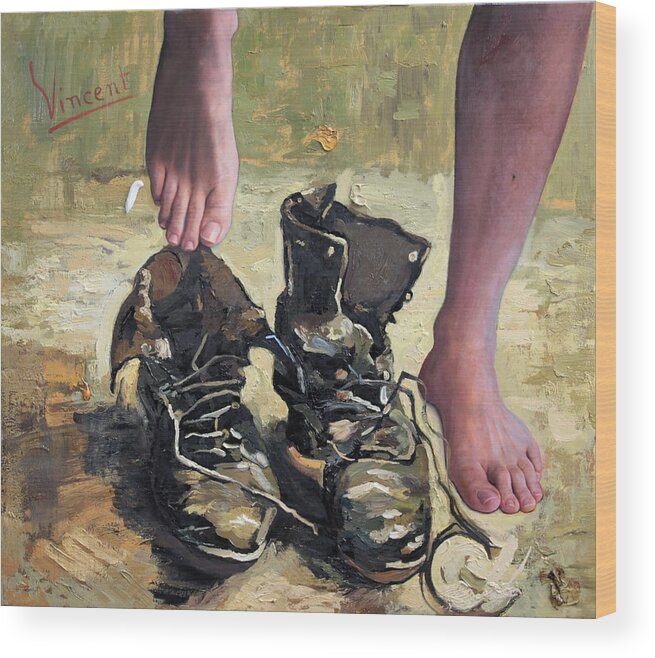 Van Gogh Wood Print featuring the painting Peasant Shoes My Foot by Richard Barone