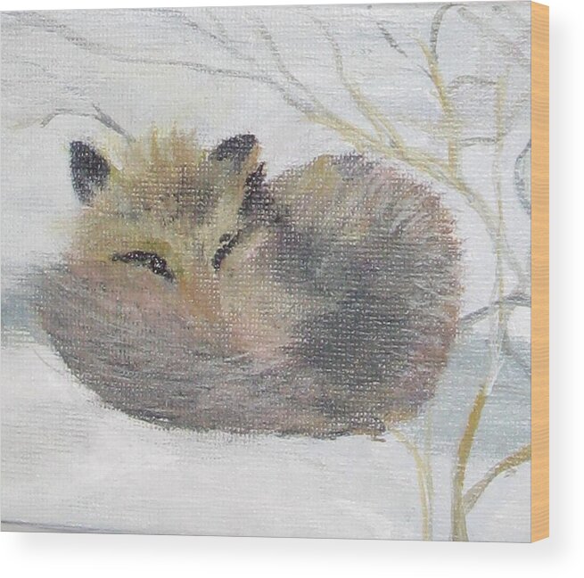 Fox Wood Print featuring the painting Peek by Trilby Cole
