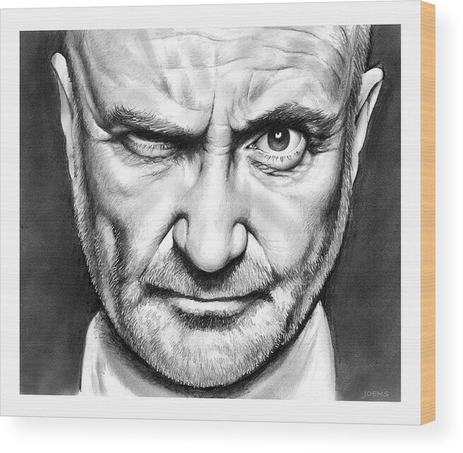 Phil Collins Wood Print featuring the drawing Phil Collins by Greg Joens