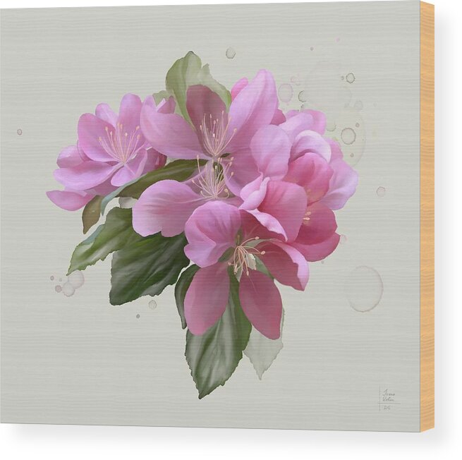  Floral Wood Print featuring the painting Pink blossoms by Ivana Westin