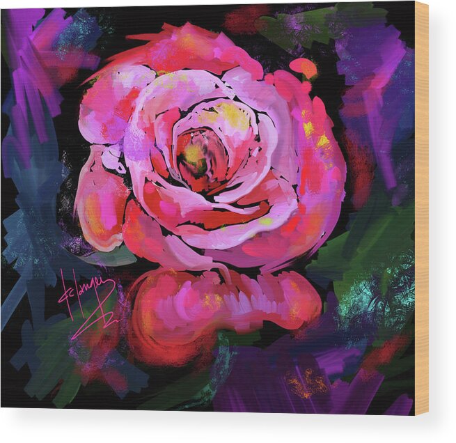 Pink- Red Wood Print featuring the painting Pink-Red Rose by DC Langer