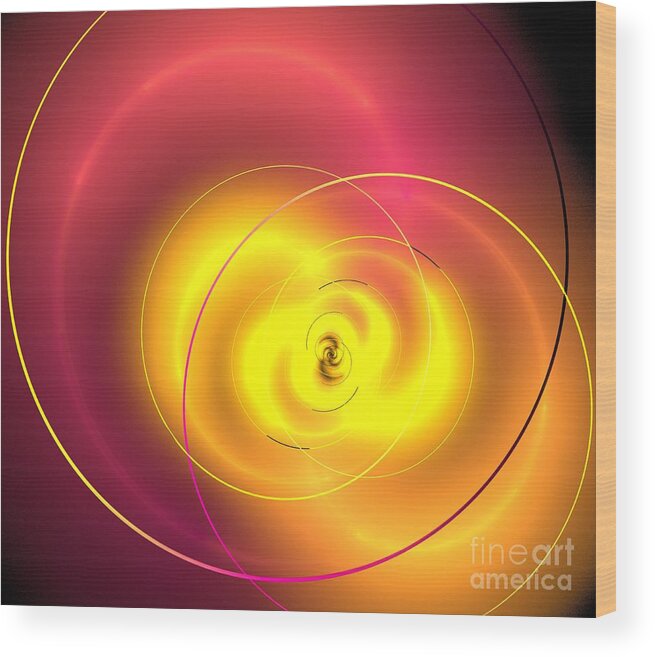 Abstract Wood Print featuring the digital art Pink Sun Rings by Kim Sy Ok