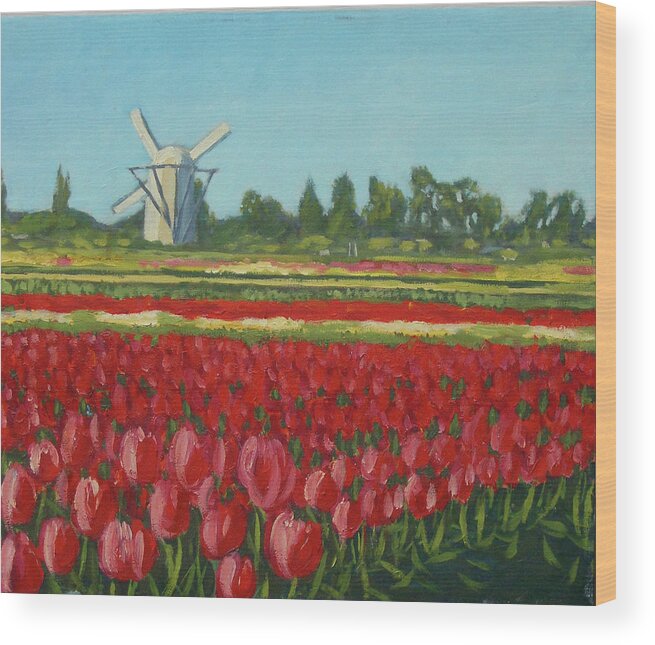 Tulips Wood Print featuring the painting Red Tulips by Stan Chraminski