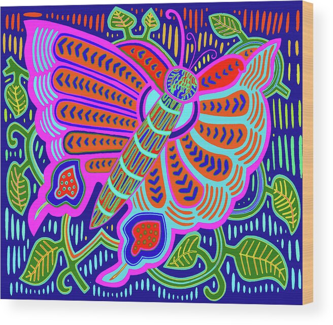 Mariposa Wood Print featuring the digital art San Blas Kuna Butterfly by Vagabond Folk Art - Virginia Vivier