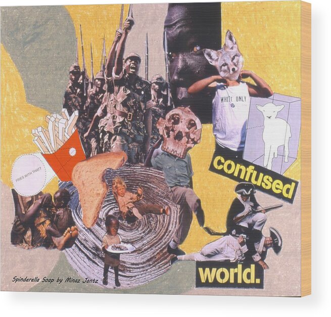 Starving Wood Print featuring the drawing Soap Scene #13 Confused World by Minaz Jantz
