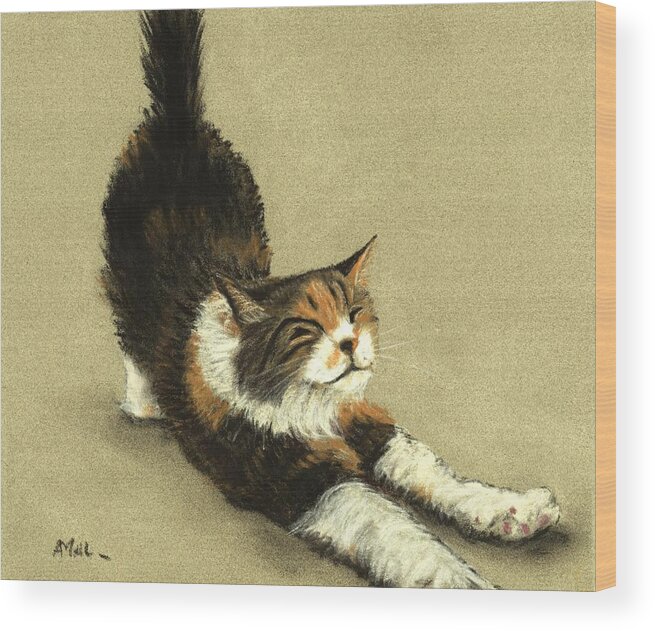 Cat Wood Print featuring the painting Soft Kitty by Anastasiya Malakhova
