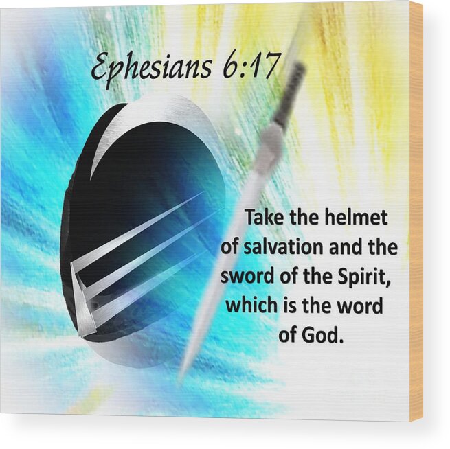 Biblical Scripture Wood Print featuring the painting Spiritual Armor by Belinda Threeths