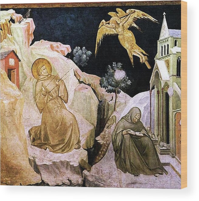  St Francis Wood Print featuring the mixed media St Francis of Assisi Stigmata by Pietro Lorenzetti