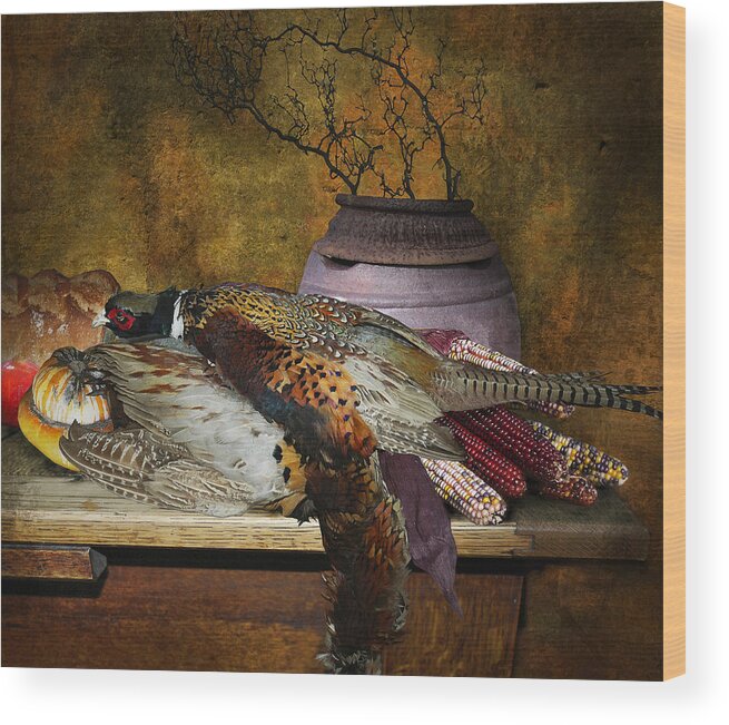 Pheasant Wood Print featuring the photograph Still Life With Pheasants And Corn by Jeff Burgess