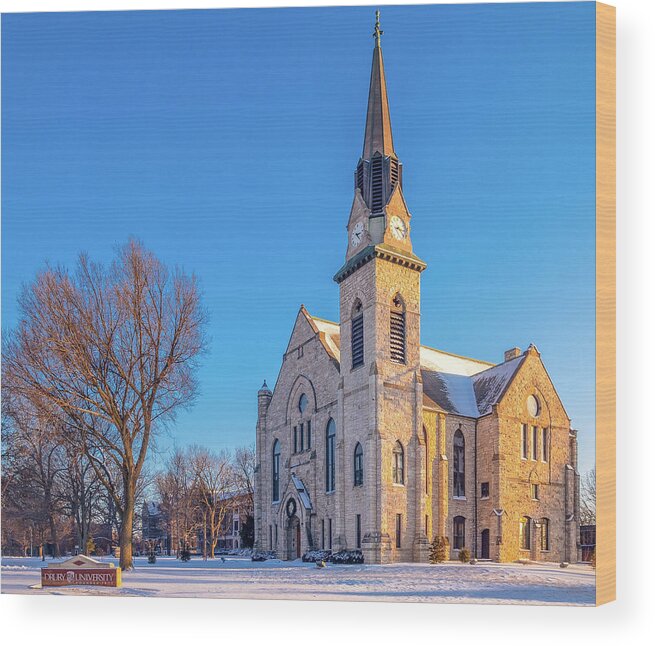 Stone Chapel Wood Print featuring the photograph Stone Chapel in Winter by Allin Sorenson