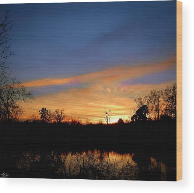 2017-02-07 Wood Print featuring the photograph Sunset Over the Sabine 02 by Phil And Karen Rispin