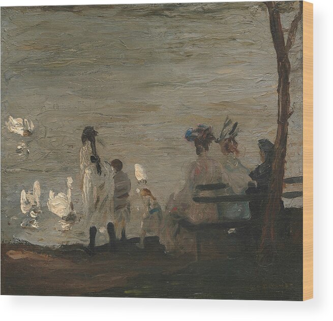 George Bellows Wood Print featuring the painting Swans in Central Park by George Bellows