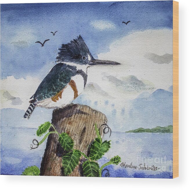 Bird Wood Print featuring the painting The Fisher Queen by Marlene Schwartz Massey