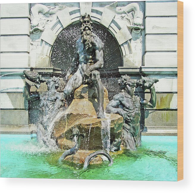 Neptune Wood Print featuring the photograph The Neptune Fountain At The Library Of Congress - King Of The Sea by Cora Wandel