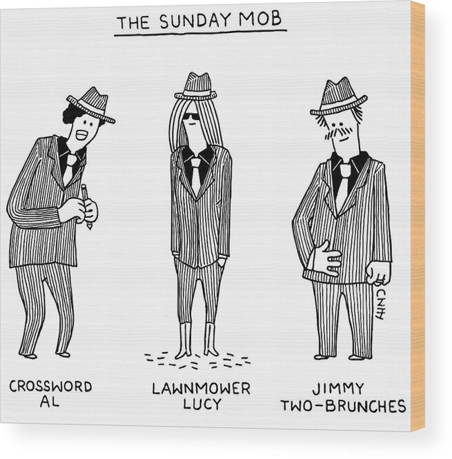 Mafia Wood Print featuring the drawing The Sunday Mob by Tom Chitty