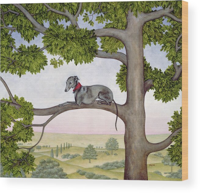 Dog Wood Print featuring the painting The Tree Whippet by Ditz