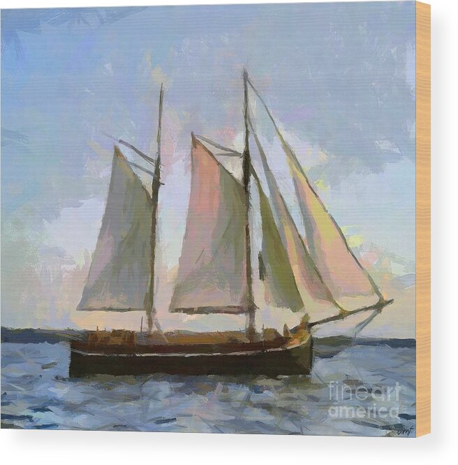 Sailboat Wood Print featuring the painting Trabaccolo by Dragica Micki Fortuna