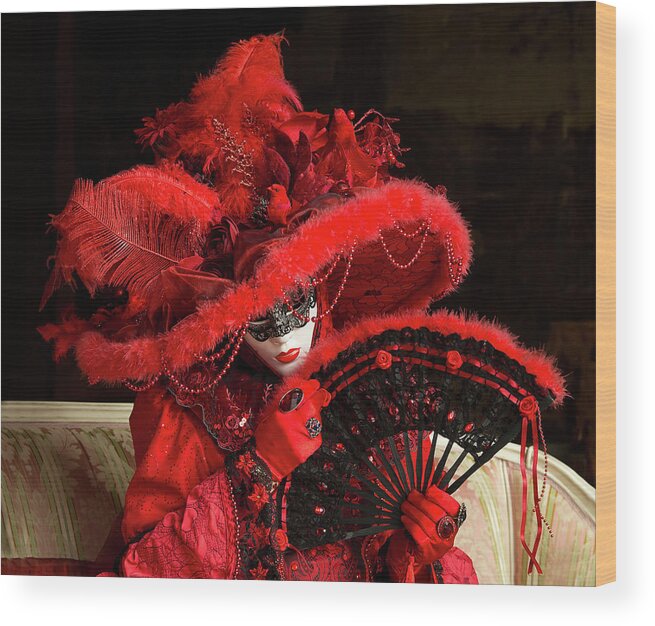 Italy Wood Print featuring the photograph Venetian Lady in Red I by Cheryl Strahl