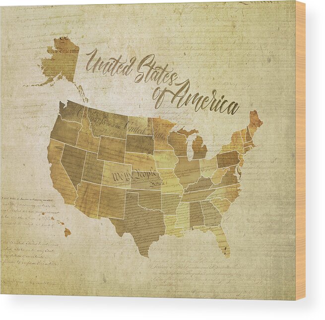 Map Wood Print featuring the digital art Vintage United States of America by Laura Ostrowski
